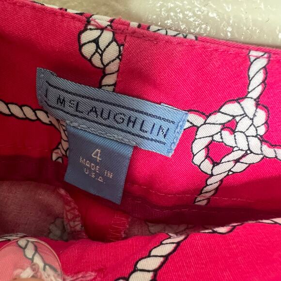 J. McLaughlin Cropped Pants 4 Pink Mid Rise Straight Rope Print Poplin Cotton - Picture 8 of 9